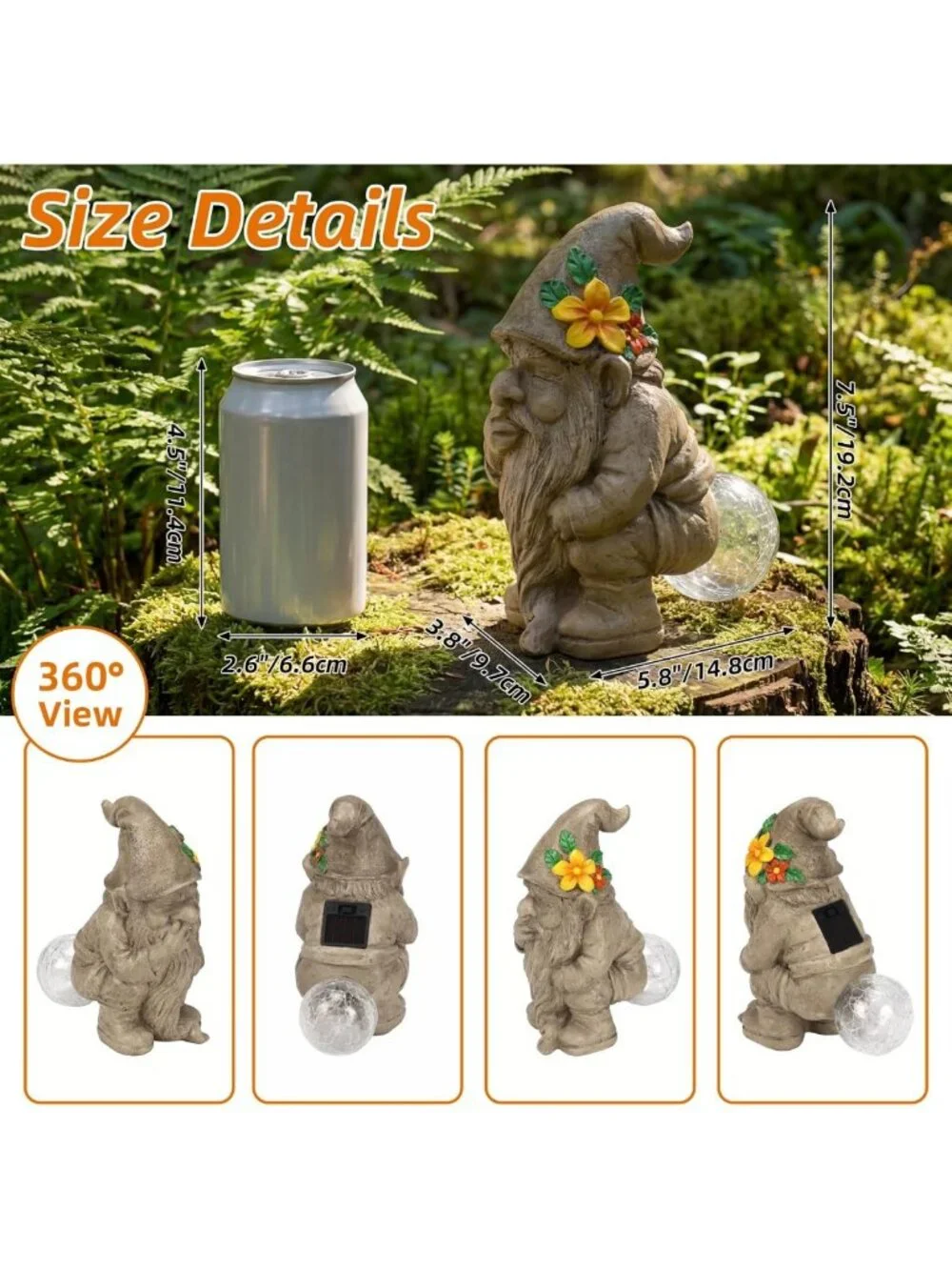 Quirky Solar-Powered Garden Gnome Statue for Yard, Patio & Lawn - Unique Gift